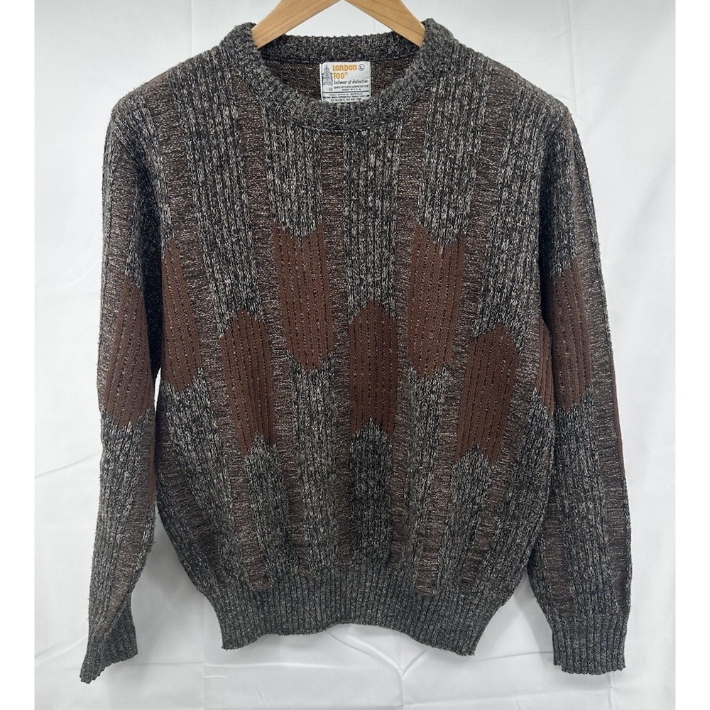 Vintage London Fog Sweater Mens Large Argyle Warmβ Cozy Grandpa USA Made